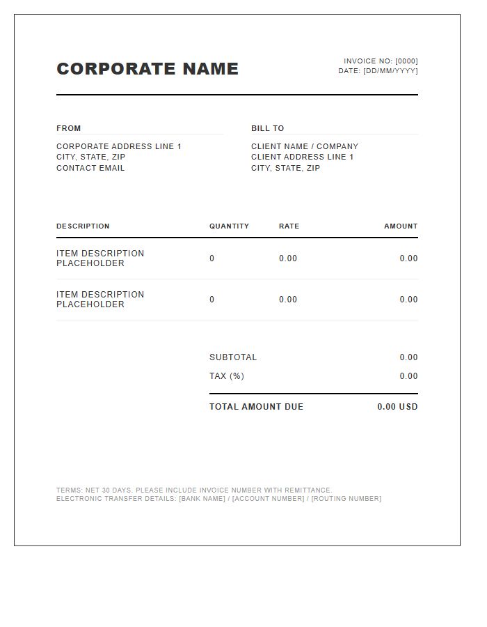 Corporate Graphic Standards Invoice Template