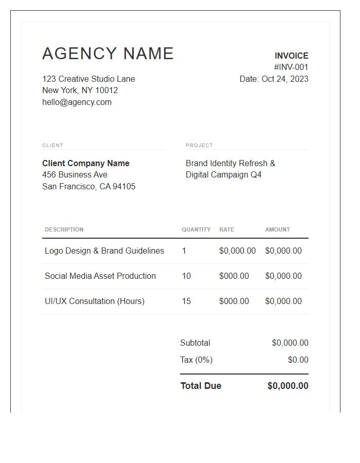 Creative Agency Service Invoice Template