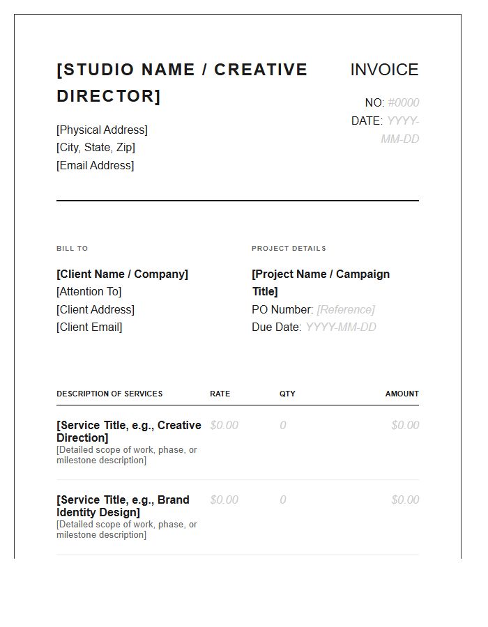 Creative Director Portfolio Invoice Template