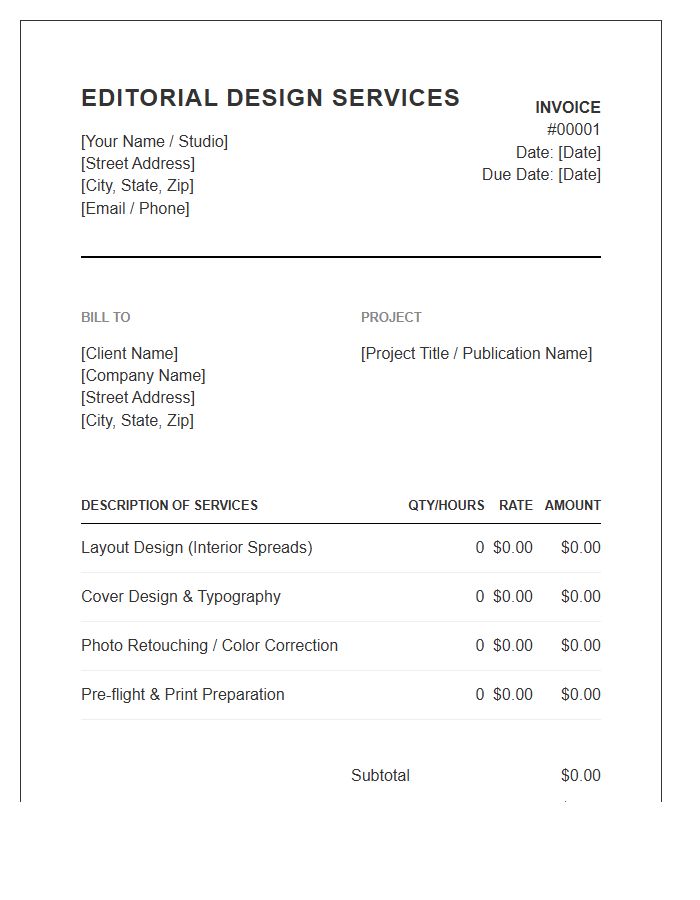 Editorial Design Services Invoice Template