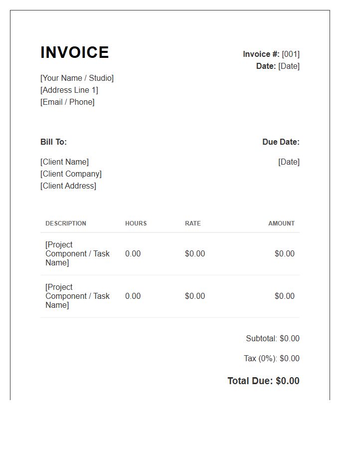 Freelance Designer Hourly Rate Invoice Template