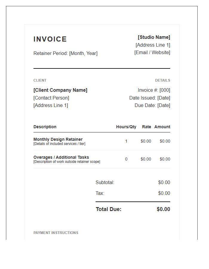 Graphic Design Retainer Agreement Invoice Template