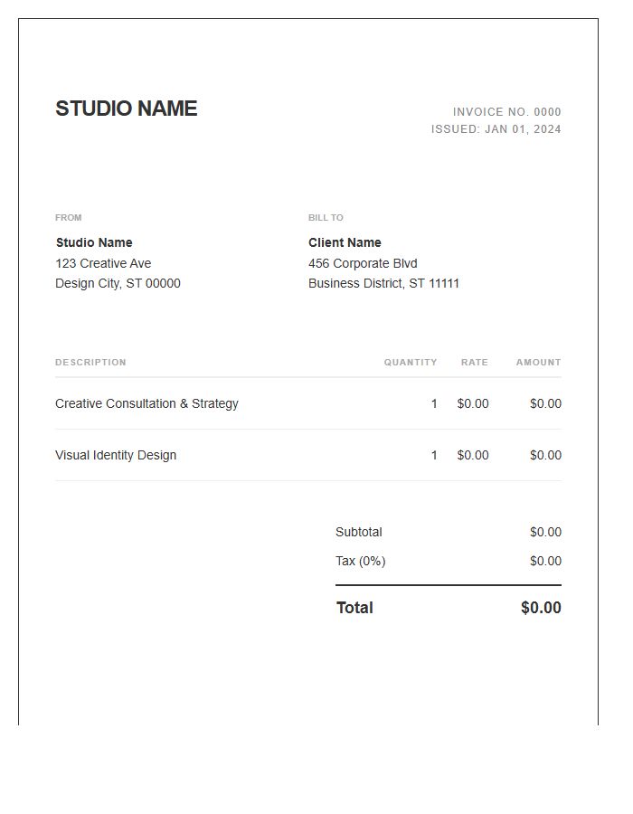 Minimalist Designer Layout Invoice Template