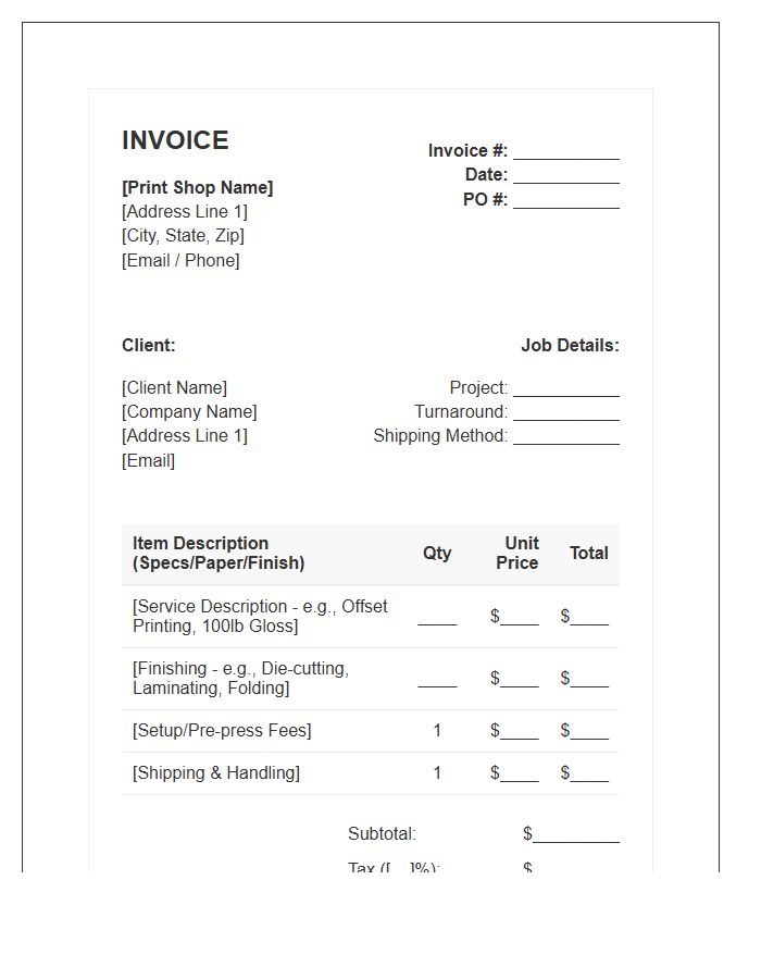 Print Production Service Invoice Template