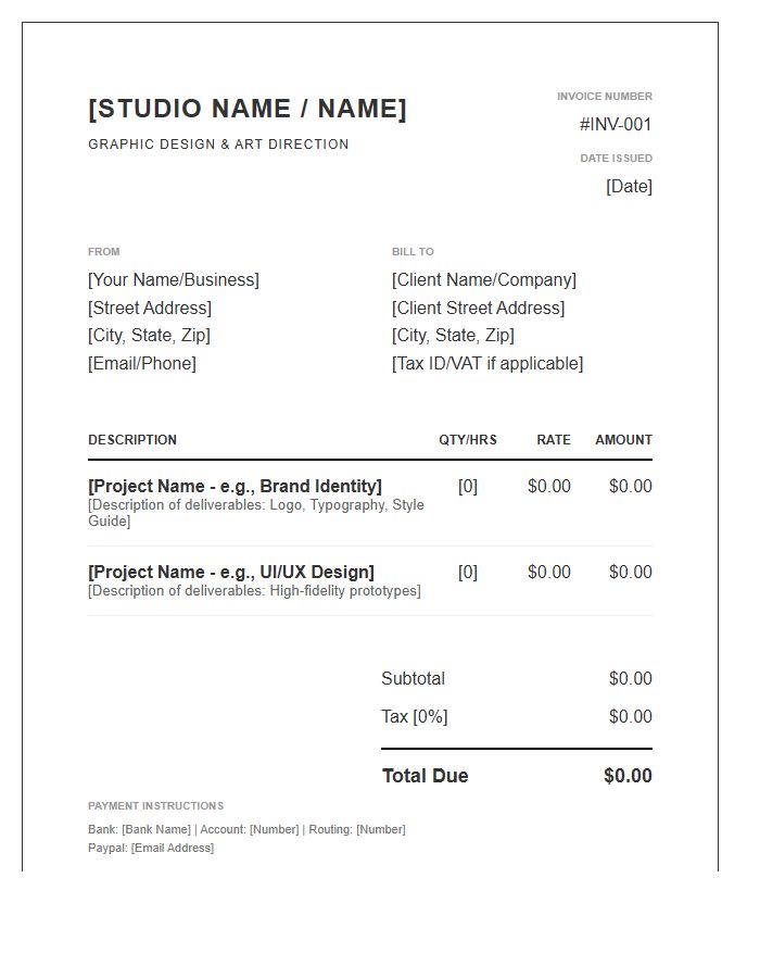 Professional Graphic Designer Invoice Template