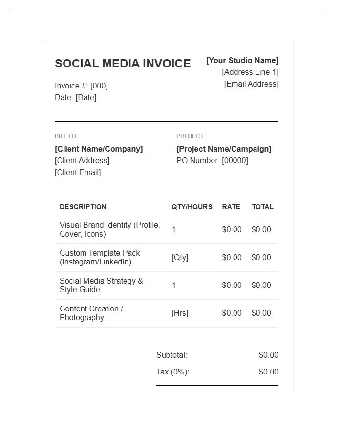 Social Media Branding Invoice Template