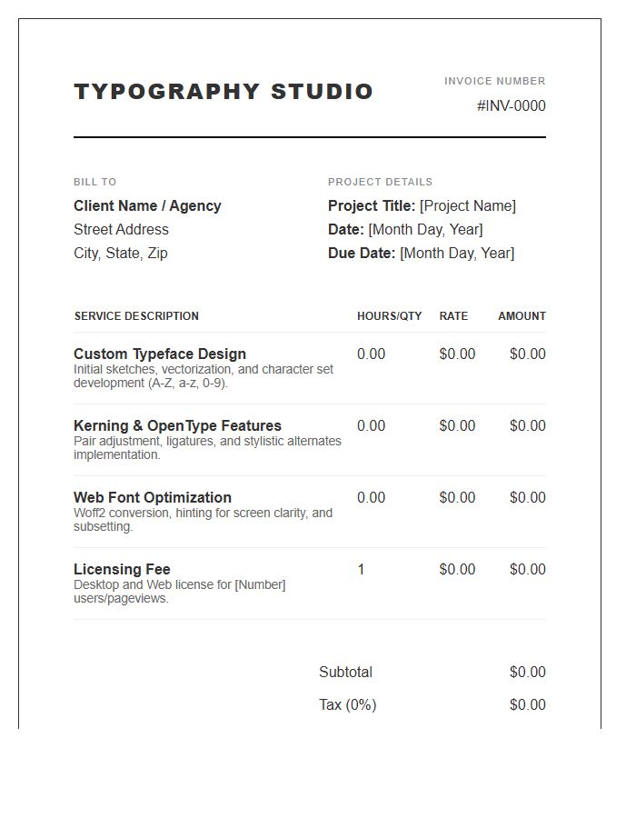 Typography Project Detailed Invoice Template