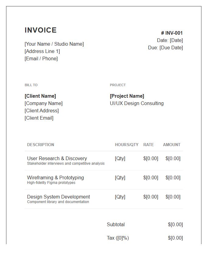 UI UX Design Consulting Invoice Template