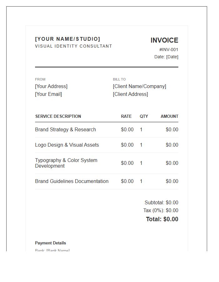 Visual Identity Consultant Invoice Template