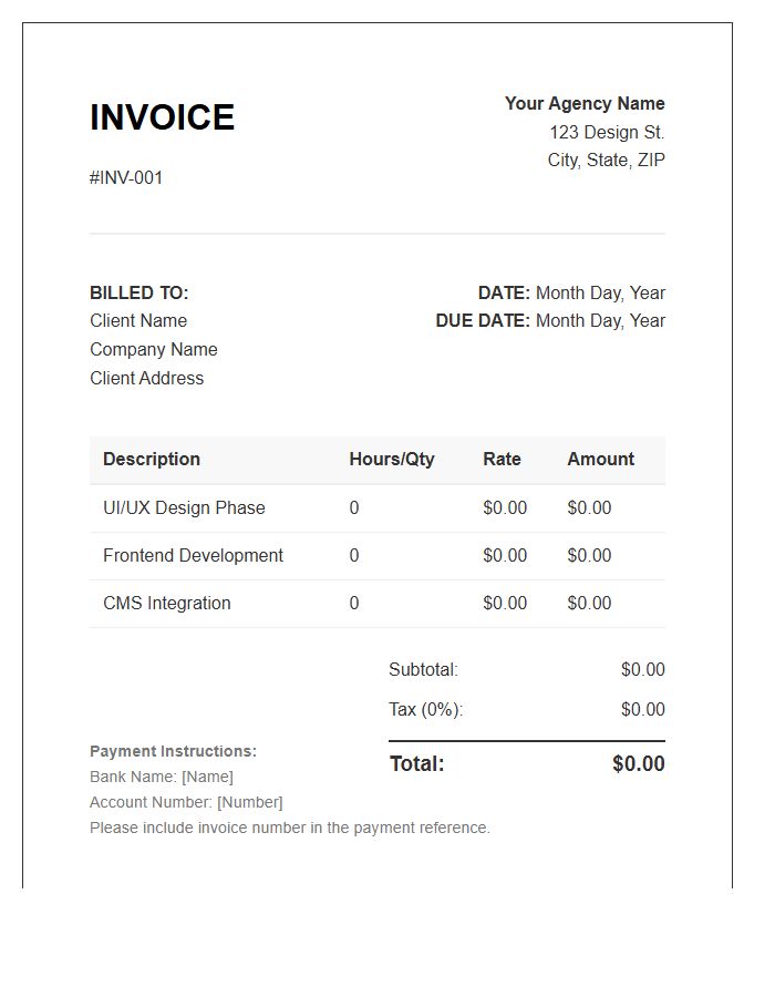 Web Design Development Invoice Template