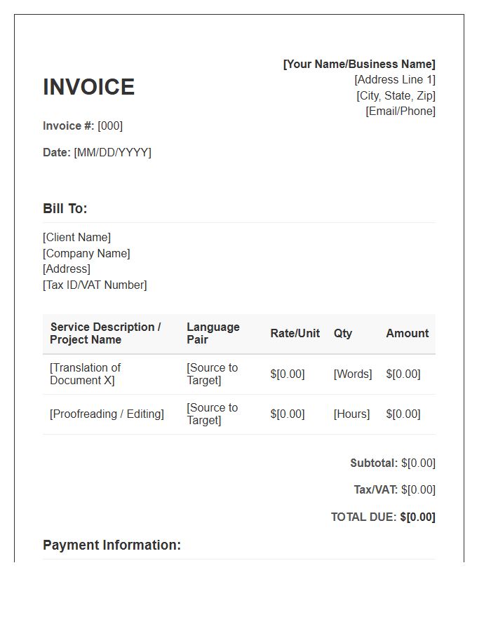 Freelance Language Translator Invoice Template