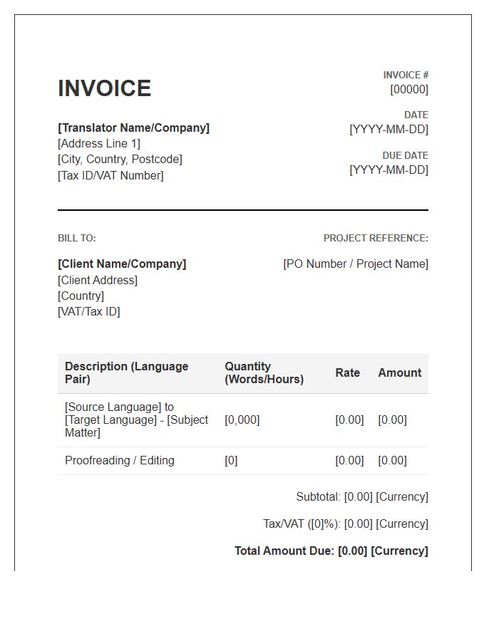 International Business Translation Invoice Template