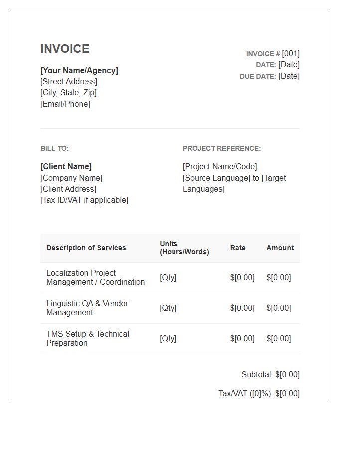 Localization Project Manager Invoice Template