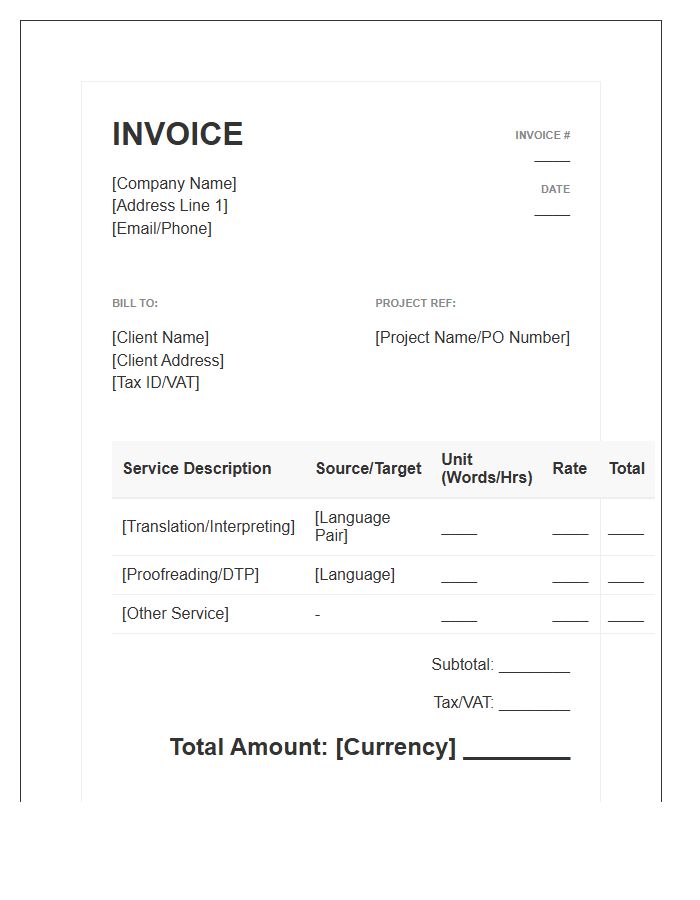 Multilingual Communication Services Invoice Template