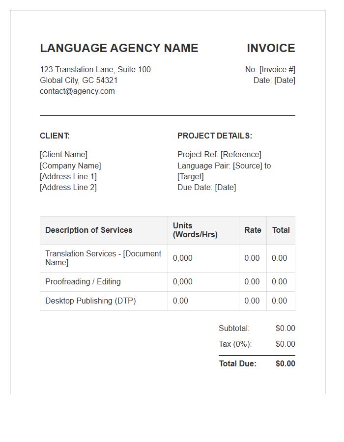 Official Language Agency Invoice Template
