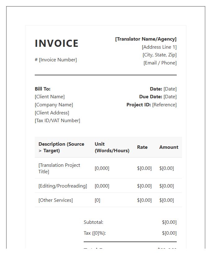 Professional Translation Services Invoice Template