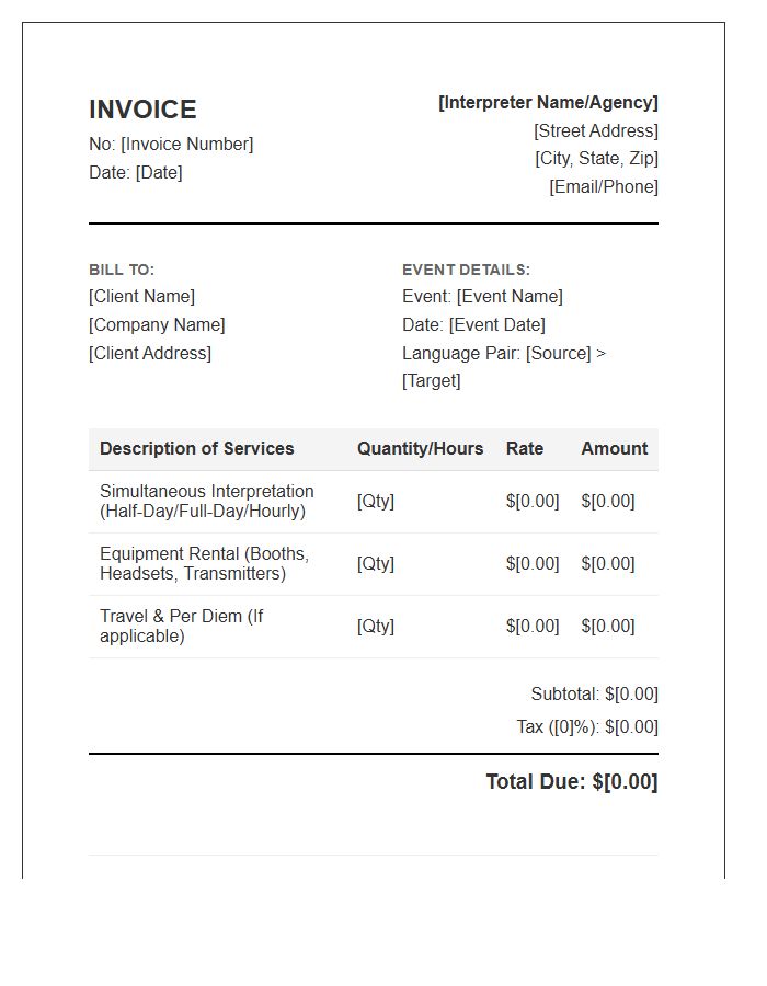 Simultaneous Interpretation Services Invoice Template