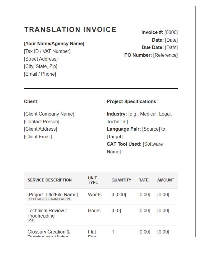Specialized Industry Translation Invoice Template
