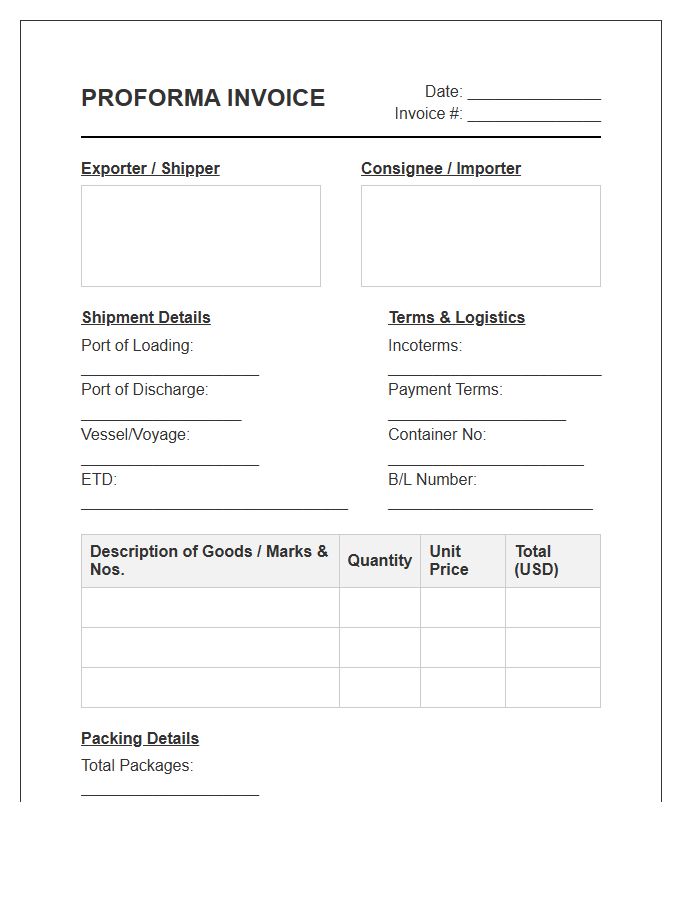 Ocean Freight Proforma Invoice Template