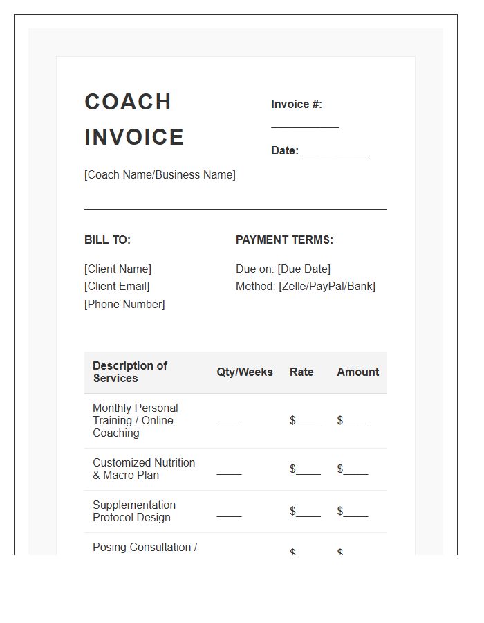 Bodybuilding Coach Monthly Invoice Template