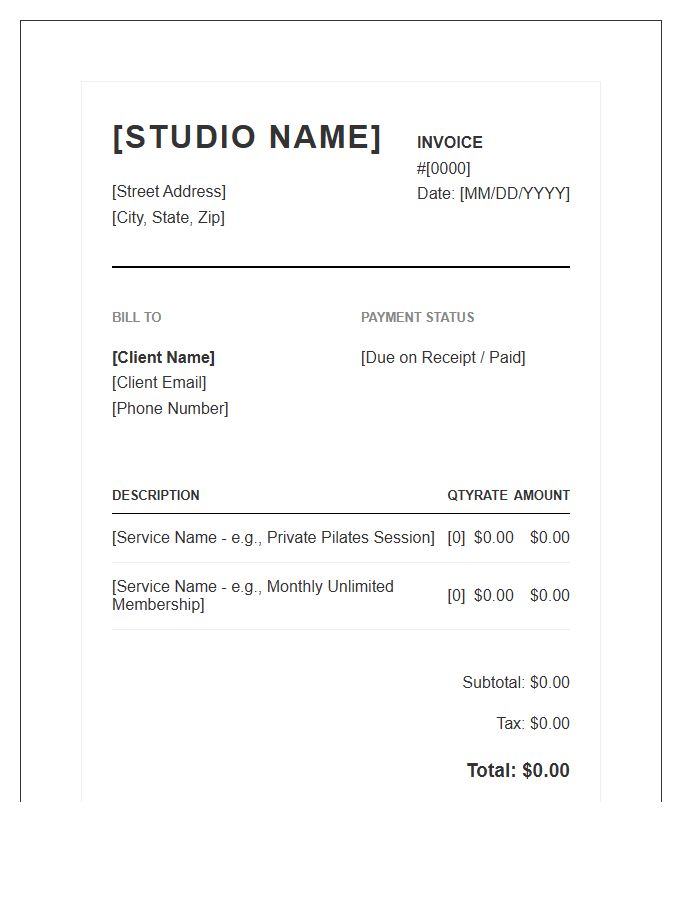 Boutique Fitness Studio Invoice Template