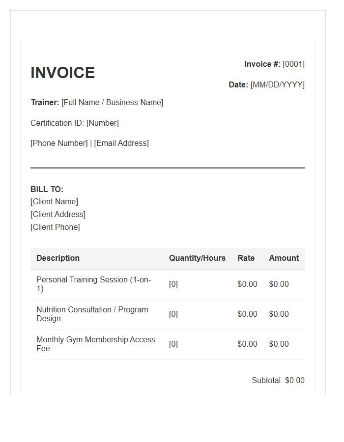 Certified Personal Trainer Invoice Template