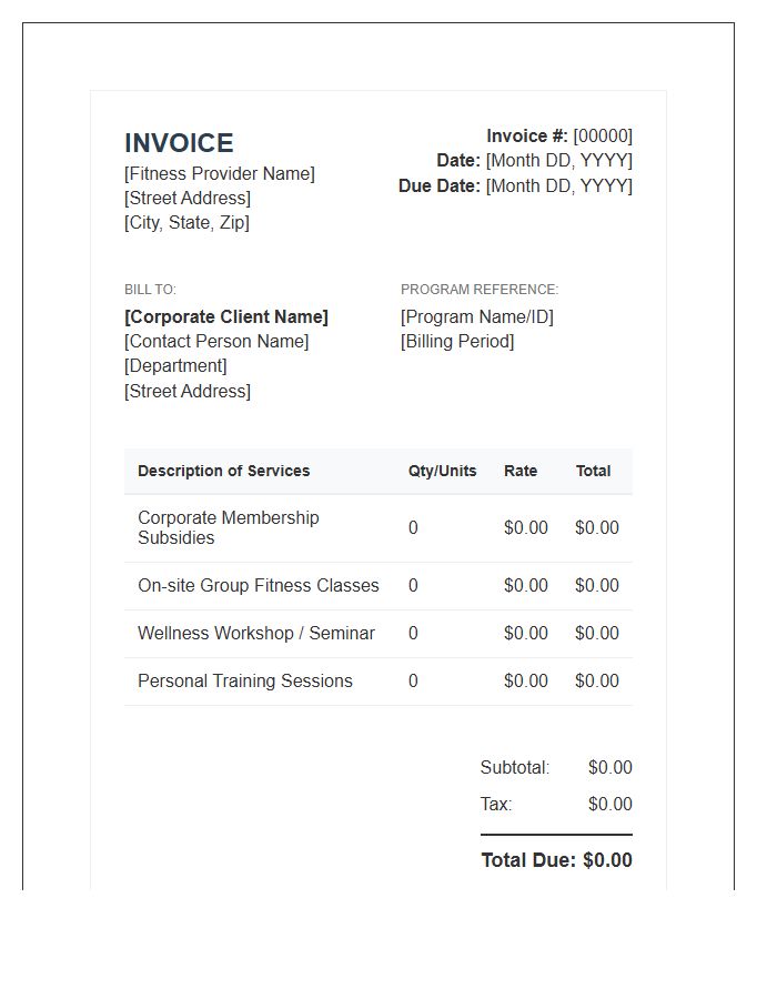 Corporate Fitness Program Invoice Template