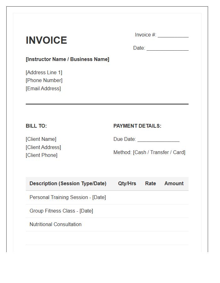 Gym Instructor Billing Invoice Template
