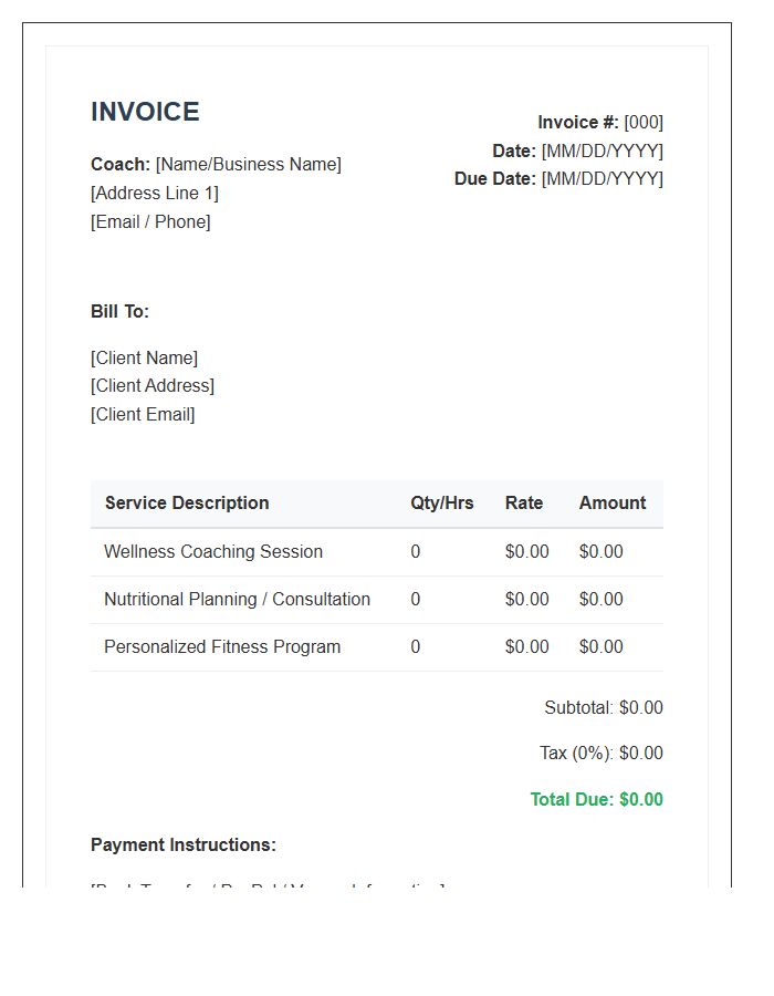 Health And Wellness Coach Invoice Template