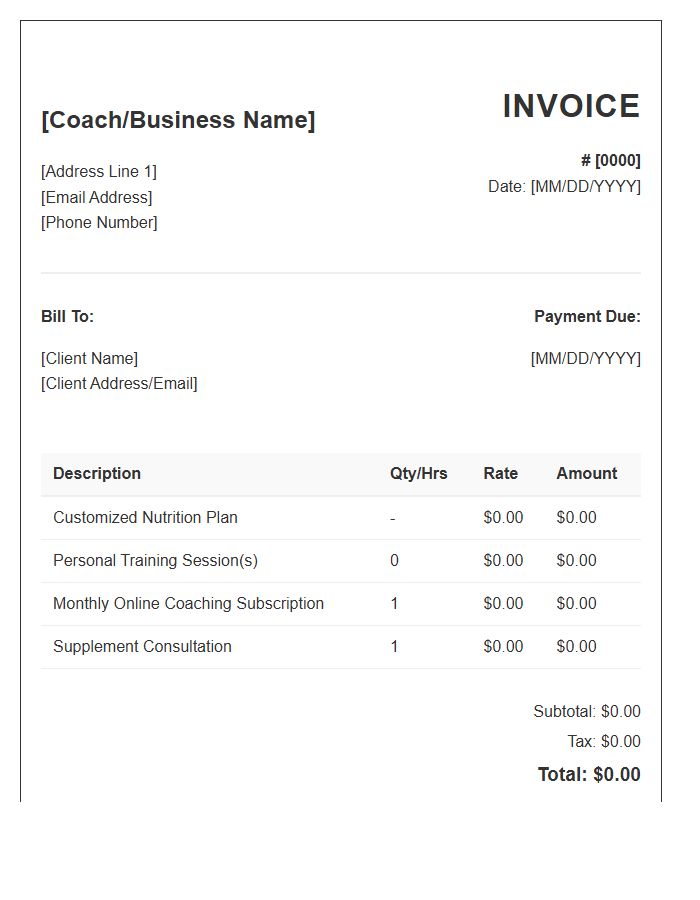 Nutrition And Training Invoice Template