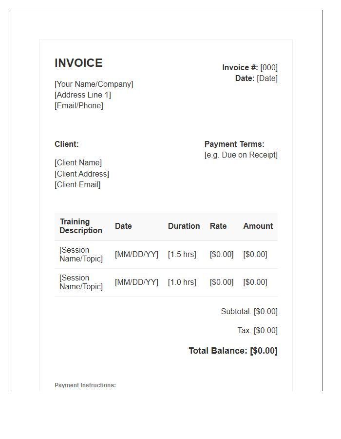 One On One Training Invoice Template