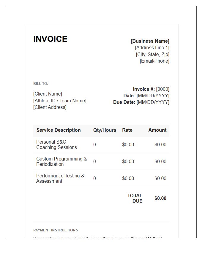 Strength And Conditioning Invoice Template