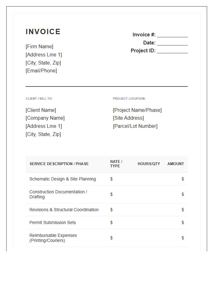 Architectural Drafting Project Invoice Template