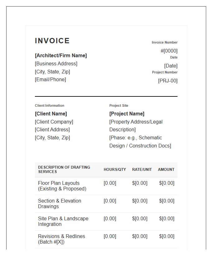 Architectural Layout Drafting Invoice Template