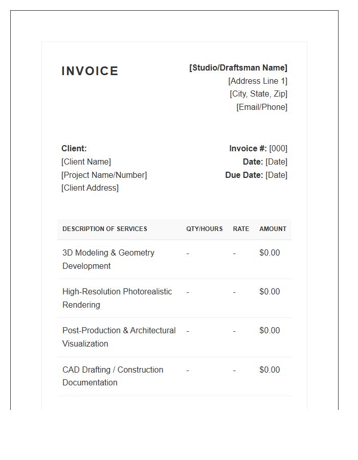 Architectural Rendering Drafting Invoice Template