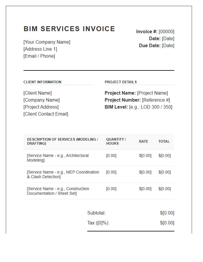 BIM Modeling Drafting Invoice Template