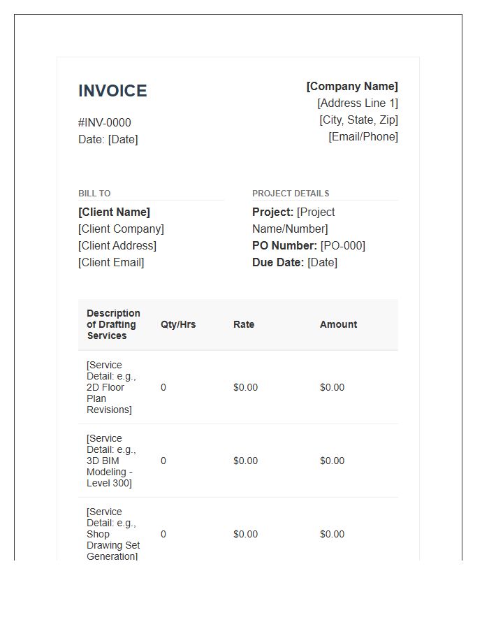 CAD Drafting Services Invoice Template