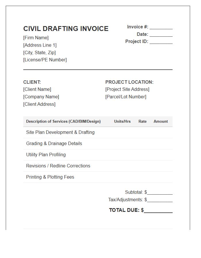 Civil Engineering Drafting Invoice Template