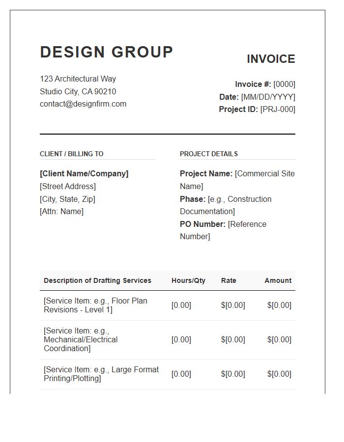 Commercial Design Drafting Invoice Template