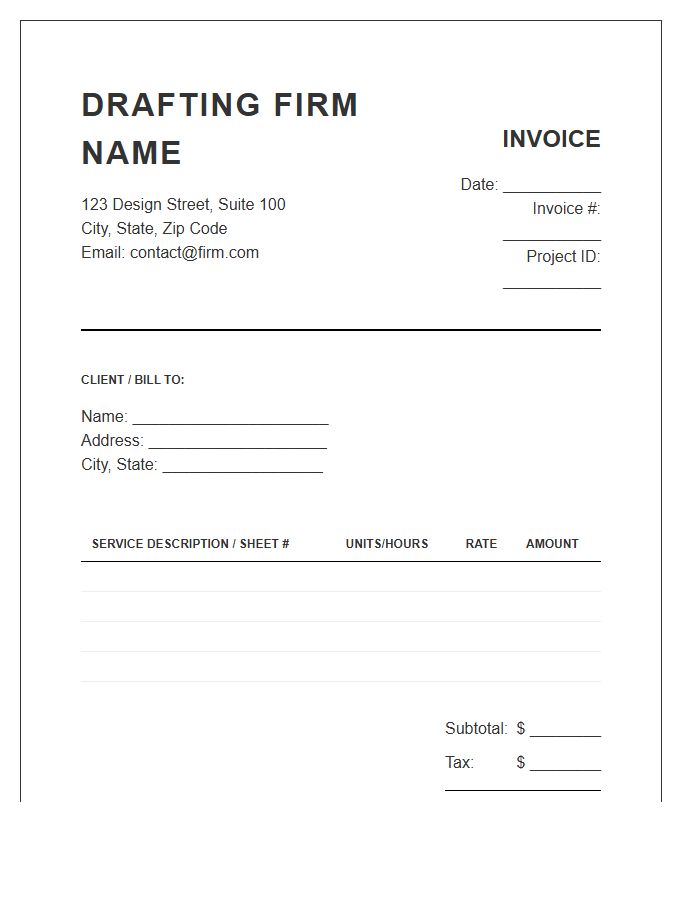 Drafting Firm Billing Invoice Template
