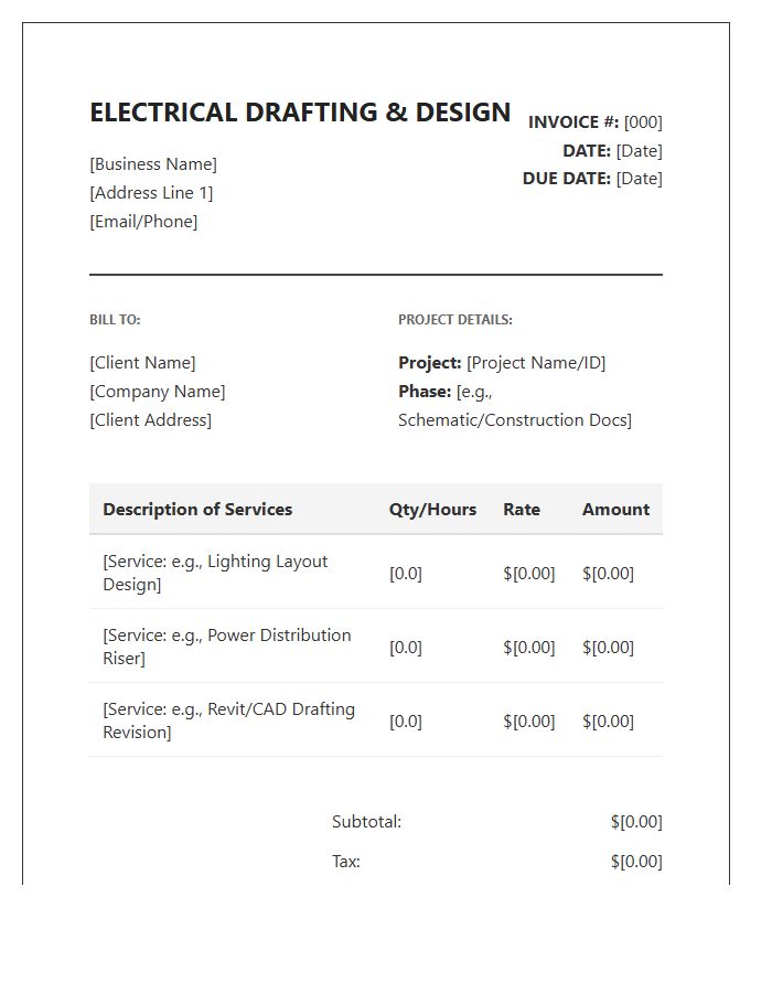 Electrical Drafting Design Invoice Template