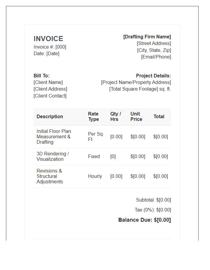 Floor Plan Drafting Invoice Template