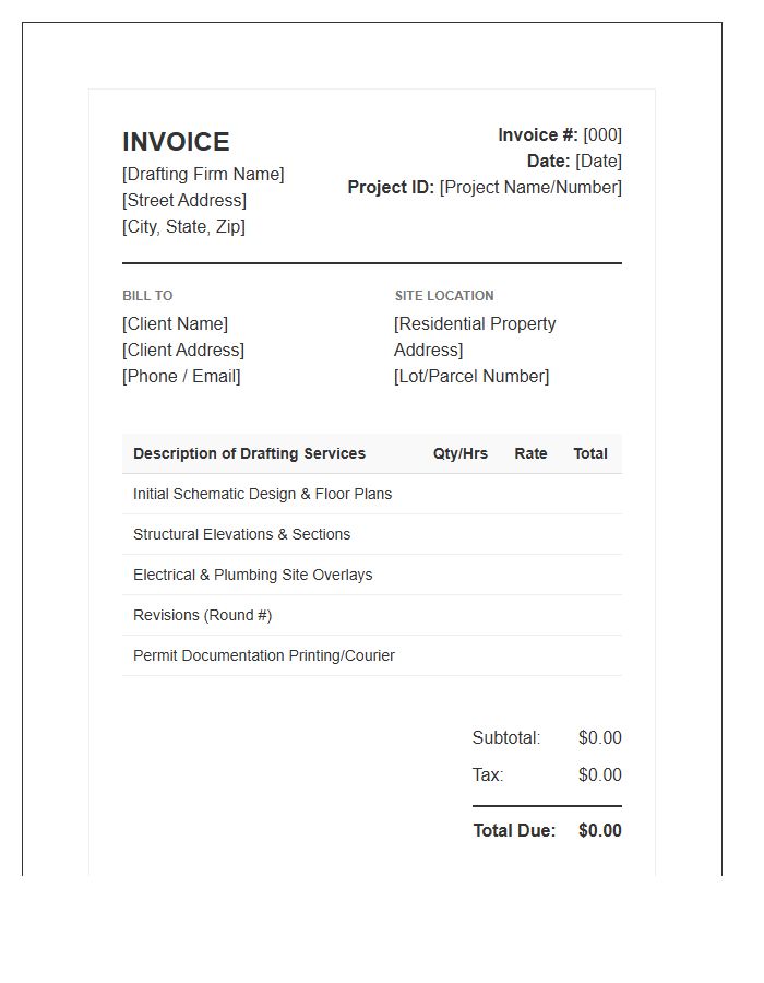 Residential Blueprint Drafting Invoice Template