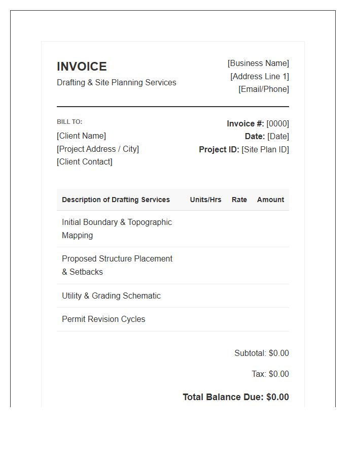 Site Plan Drafting Invoice Template