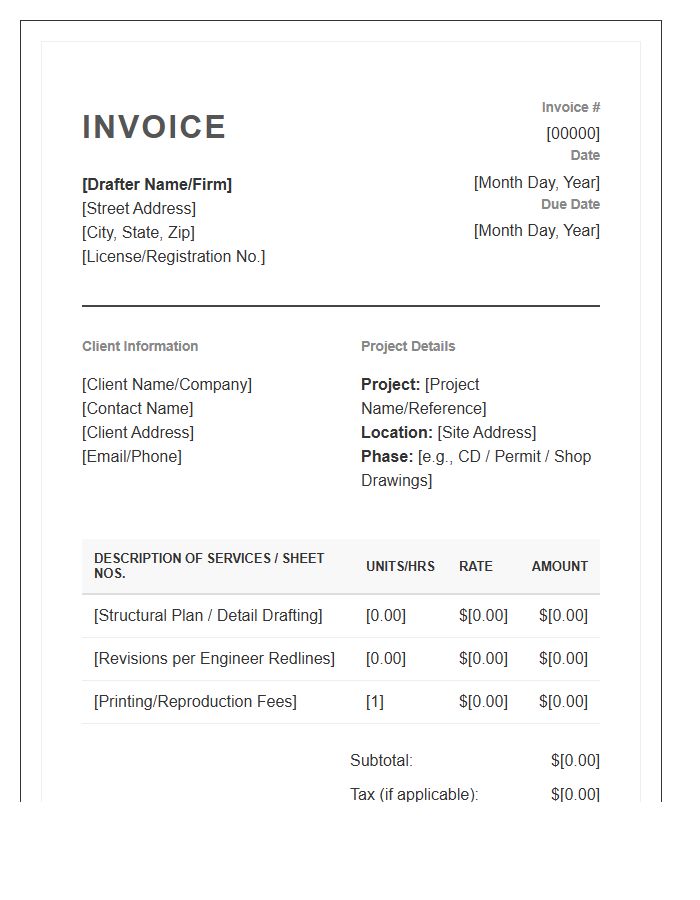 Structural Drafting Professional Invoice Template