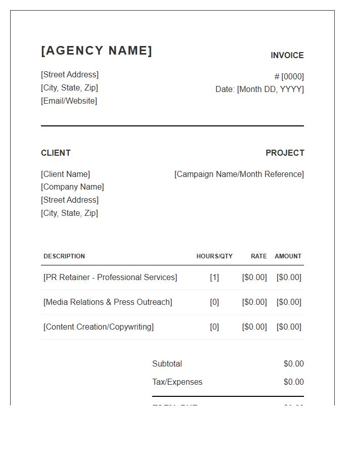 Boutique PR Agency Invoice Template