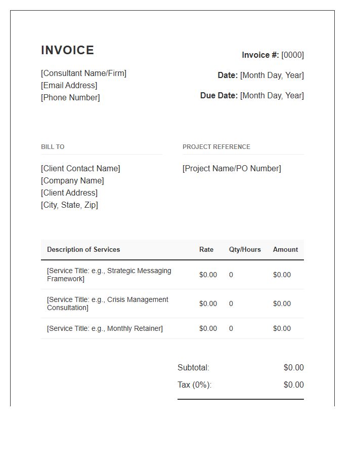 Corporate Communications Consultant Invoice Template