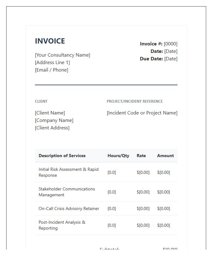Crisis Management Consulting Invoice Template