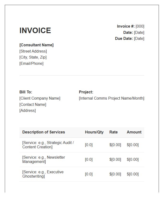 Internal Communications Consultant Invoice Template