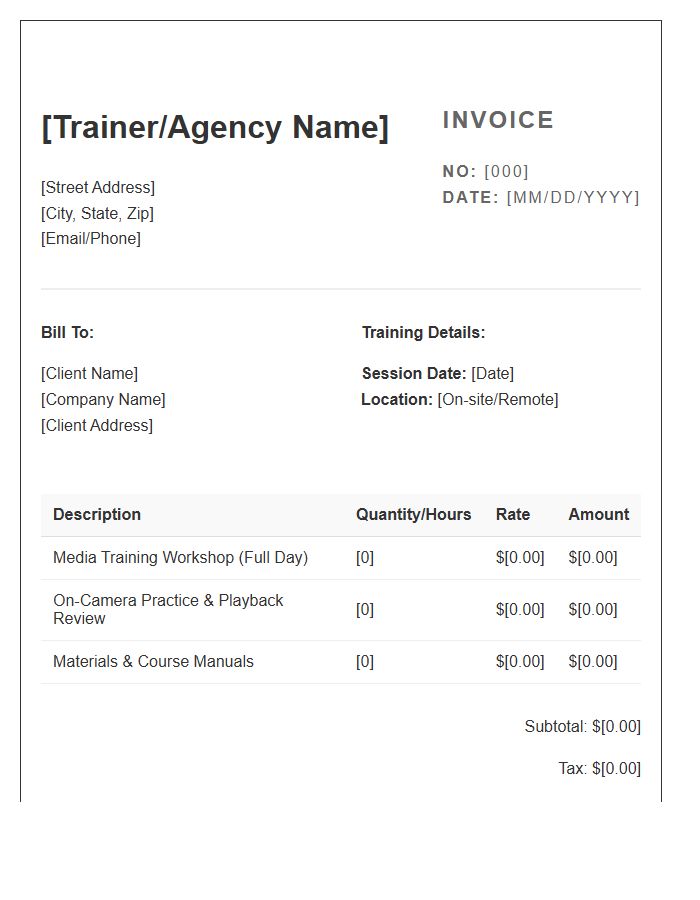 Media Training Session Invoice Template
